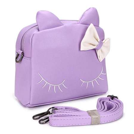 Pink or purple cute cat shape pu leather little girls crossbody purse mini 3d backpack children bags women shoulder clutch